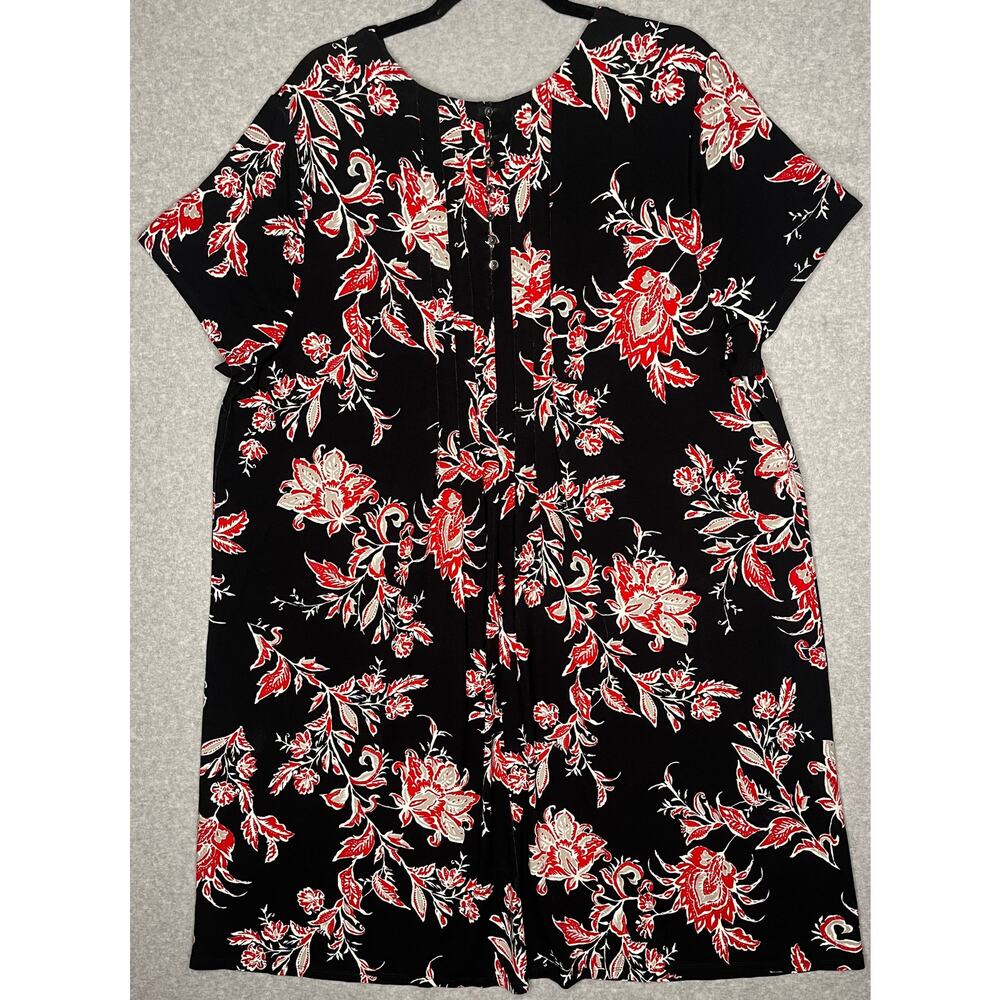 J.Jill Wearever women's black dress red floral design cap sleeve rounded neck 3X